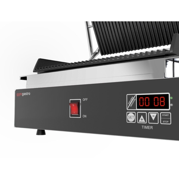 Grill de contact - 1,8 kW - Digital - Rainuré en haut et en bas - Surface de cuisson : 230x220mm