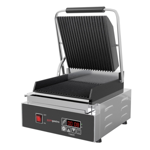 Grill de contact - 1,8 kW - Digital - Rainuré en haut et en bas - Surface de cuisson : 230x220mm