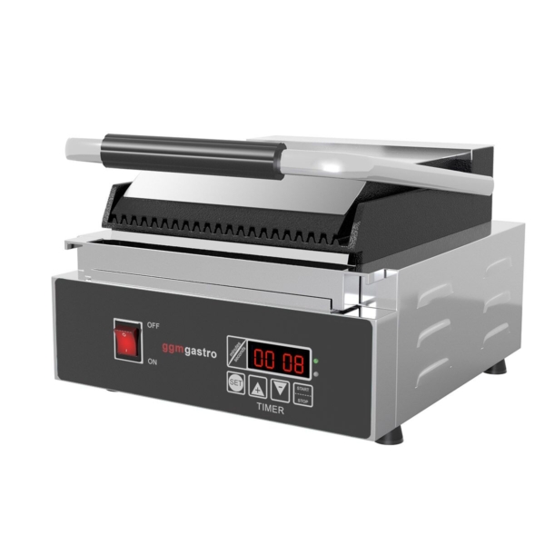 Grill de contact - 1,8 kW - Digital - Rainuré en haut et en bas - Surface de cuisson : 230x220mm