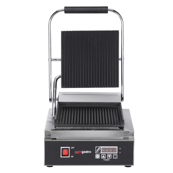 Grill de contact - 1,8 kW - Digital - Rainuré en haut et en bas - Surface de cuisson : 230x220mm