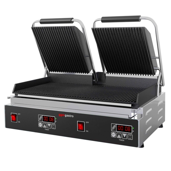 Grill de contact - 3,6 kW - Digital - Rainuré en haut et en bas - Surface de cuisson : 480x230mm