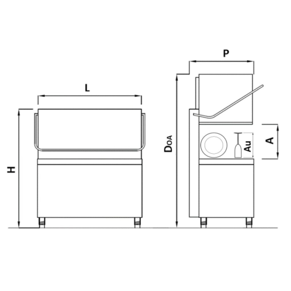 Double paroi, double panier, lave-vaisselle à passage, numérique, 22,2 kW, avec adoucisseur, pompe à détergent, pompe à liquide de rinçage et pompe à soude