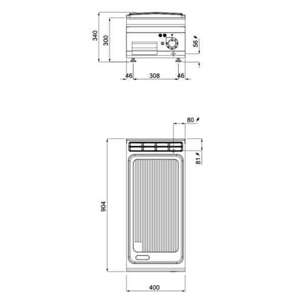 Plaque de cuisson électrique - 6,6 kW - Rayée