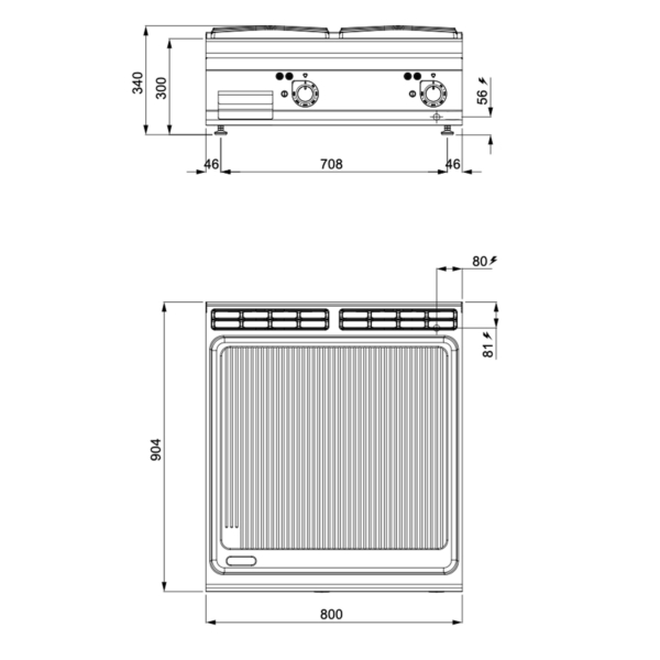 Plaque de cuisson électrique - 13,2 kW - Rayée