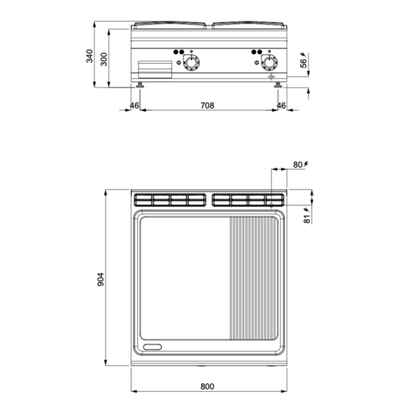 Plaque de cuisson électrique - 13,2 kW - Lisse & Rayée