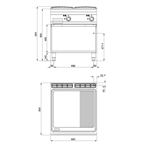 Plaque de cuisson électrique - 13,2 kW - Lisse & Rayée