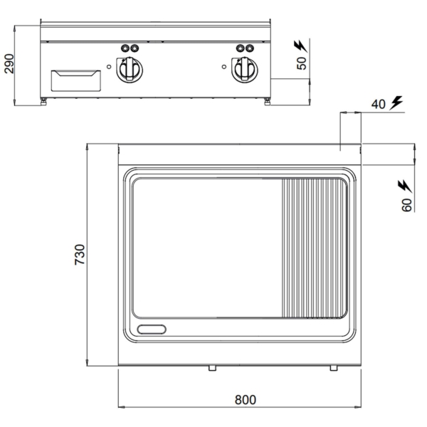 Plaque à frire électrique - 9,6 kW - Lisse & Rainurée