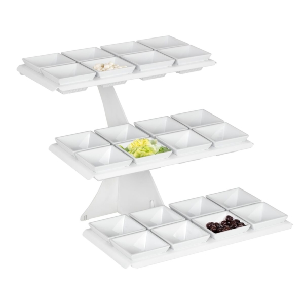 Etagère / Présentoir à buffet - Blanc - incl. 24 coupes en mélamine - rectangulaire