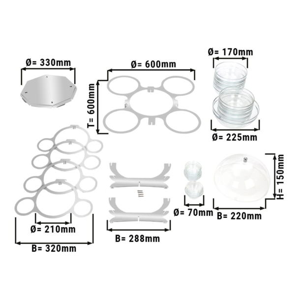 Étagère/Support de buffet - rotatif - inox - incl. 17 coupes en verre - rond