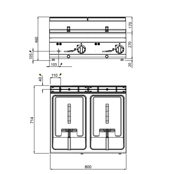 Friteuse électrique double - 10+10 litres - 12 kW