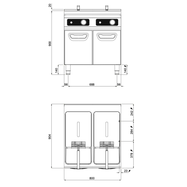 Friteuse électrique double - 22+22 litres - 44 kW - Bflex Digital