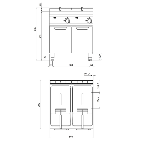 Friteuse électrique double - 22+22 litres - 44 kW