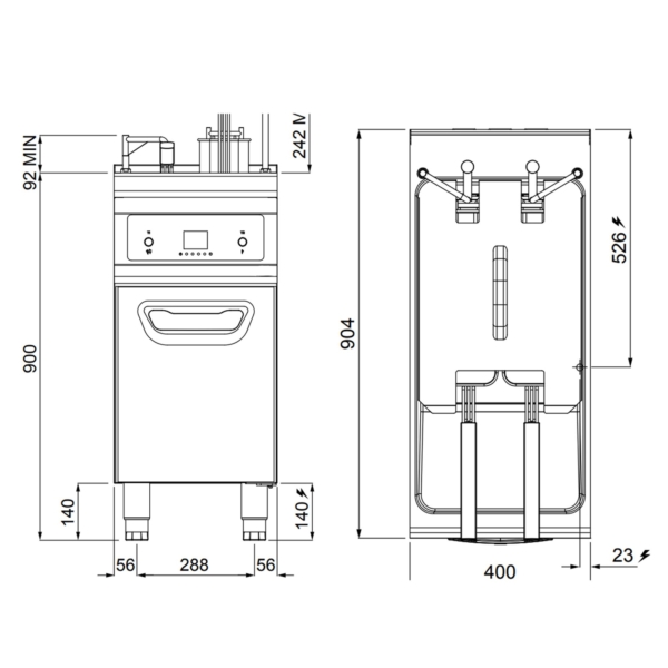 Friteuse électrique - 22 litres - 22 kW - avec élévation automatique du panier & Système de filtration d'huile