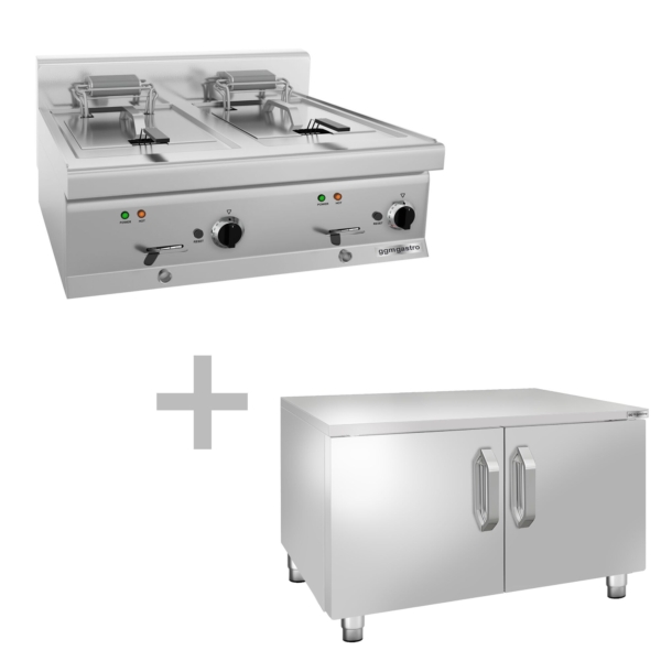 Friteuse électrique double - 10+10 litres - 18 kW - incl. soubassement avec 2 portes