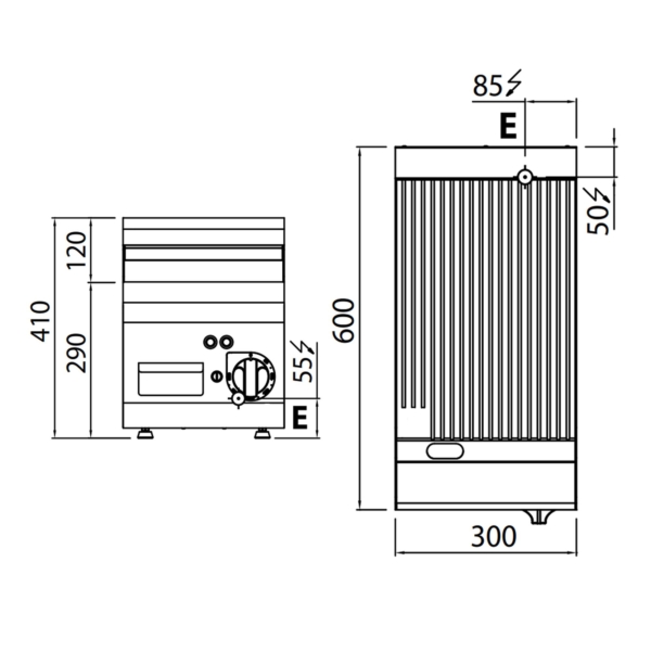 Plaque à frire électrique - 4 kW - Rainurée