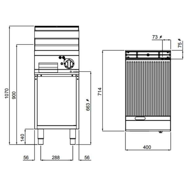 Plaque à frire électrique - 4,8 kW - Rainurée