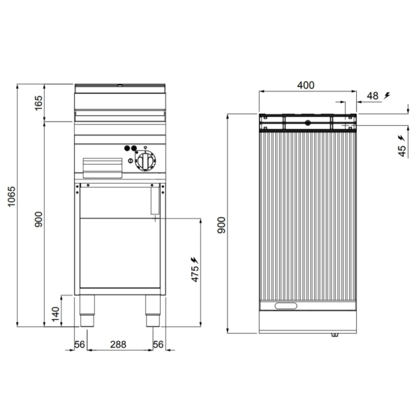 Plaque à frire électrique - 5,7 kW - Rainurée