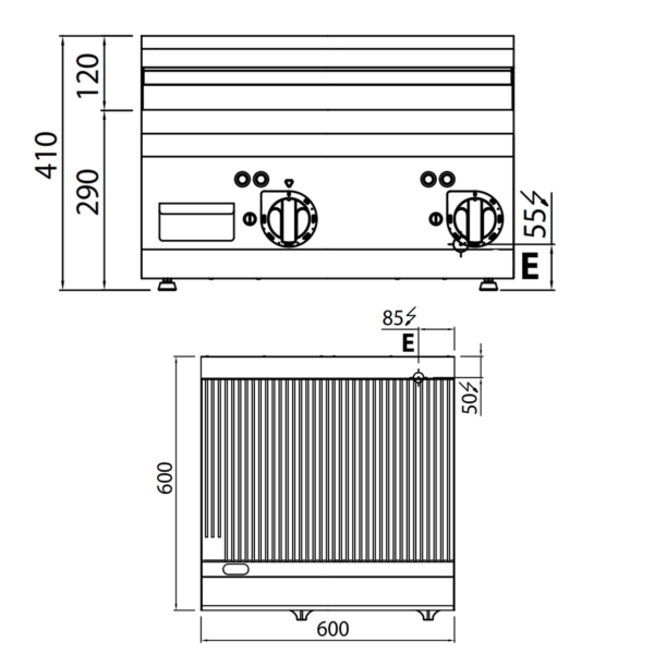 Plaque à frire électrique - 8 kW - Rainurée