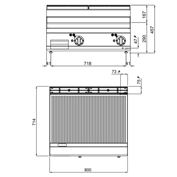 Plaque à frire électrique - 9,6 kW - Rainurée