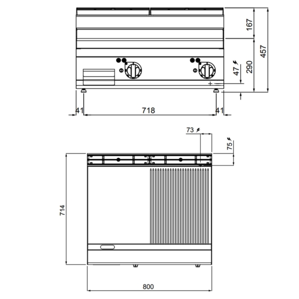 Plaque à frire électrique - 9,6 kW - Lisse & Rainurée