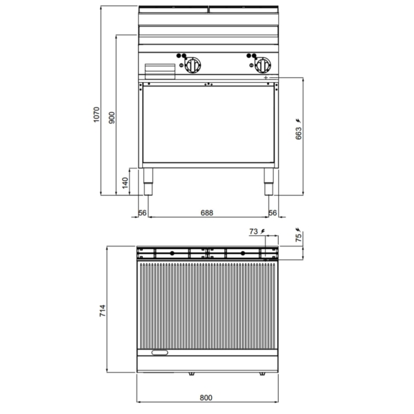 Plaque à frire électrique - 9,6 kW - Rainurée