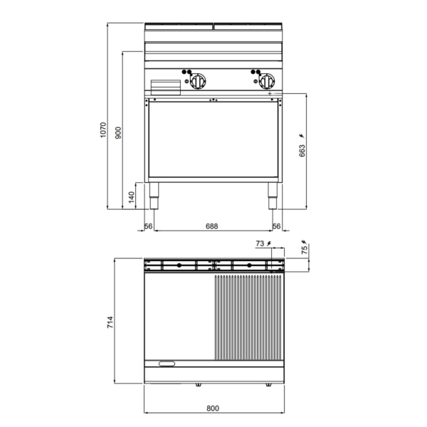 Plaque à frire électrique - 9,6 kW - Lisse & Rainurée