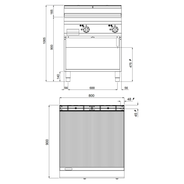 Plaque à frire électrique - 11,4 kW - Rainurée