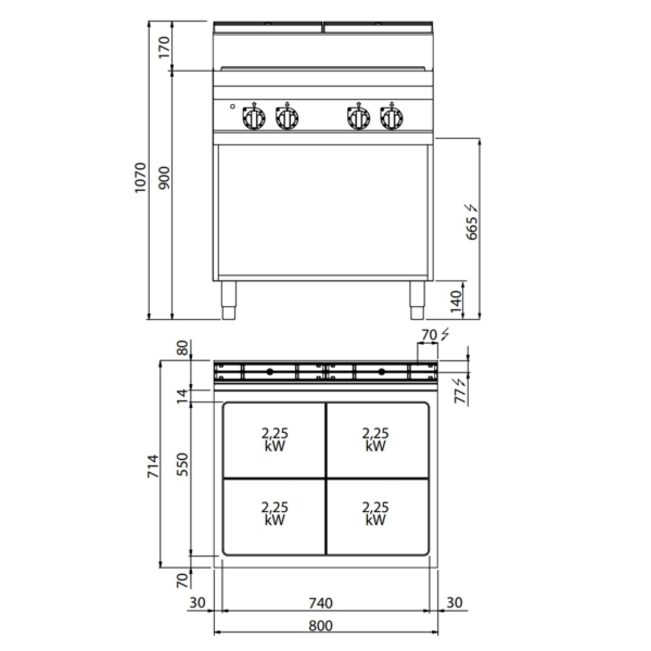 Cuisinière électrique à plaques chauffantes - 9 kW