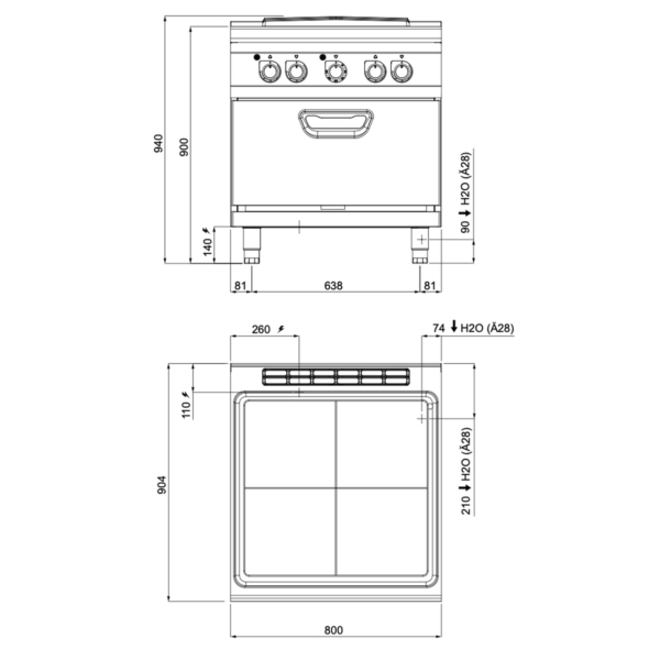 Plaque de cuisson électrique - 14 kW - Incluant four électrique à convection - 4,68 kW