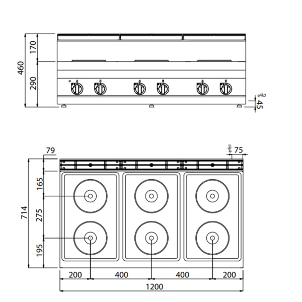 Cuisinière électrique - 15,6 kW - 6 plaques rondes