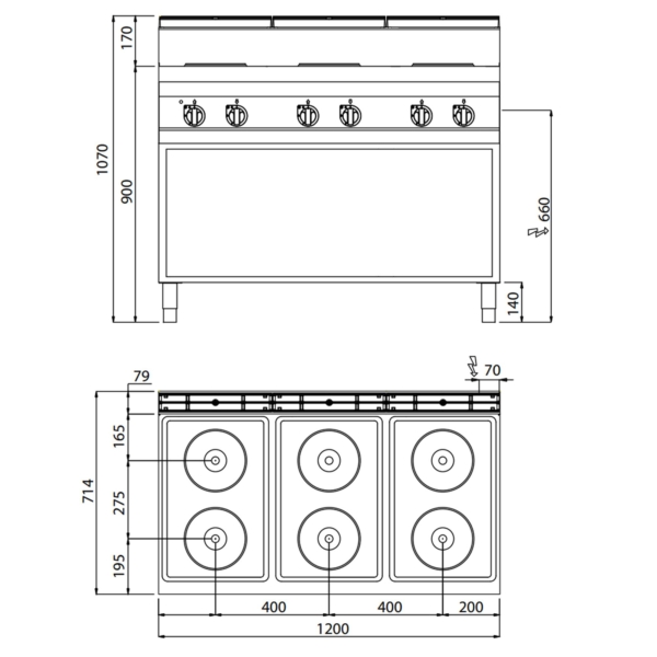 Cuisinière électrique - 15,6 kW - 6 plaques rondes