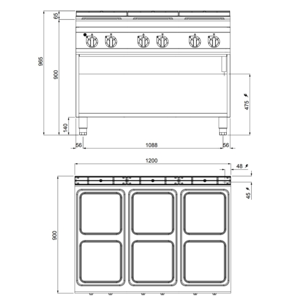 Cuisinière électrique - 21 kW - 6 plaques carrées