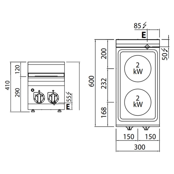 Cuisinière électrique - 4 kW - 2 Plaques Ronde