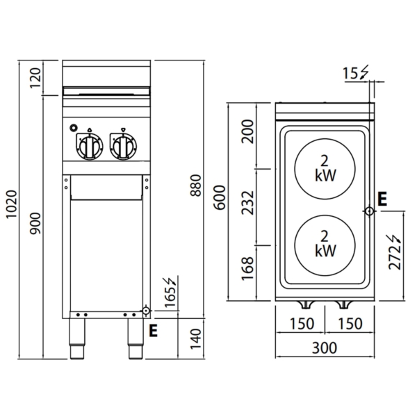 Cuisinière électrique - 4 kW - 2 Plaques Ronde