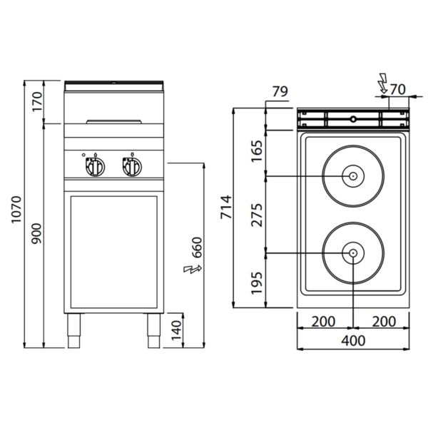 Cuisinière électrique - 5,2 kW - 2 plaques rondes