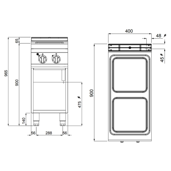 Cuisinière électrique - 7 kW - 2 plaques carrées