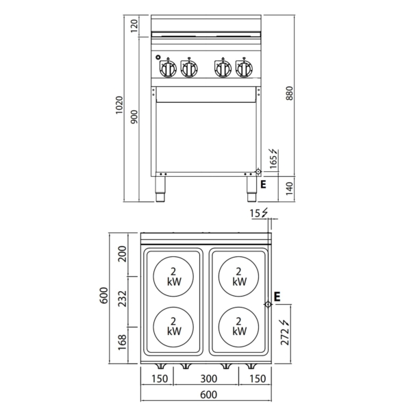 Cuisinière électrique - 8 kW - 4 Plaques Ronde