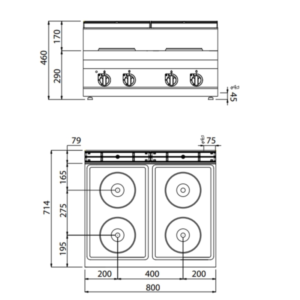 Cuisinière électrique - 10,4 kW - 4 plaques rondes