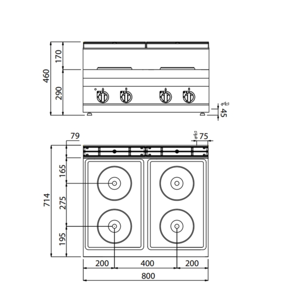 Cuisinière électrique - 10,4 kW - 4 plaques rondes