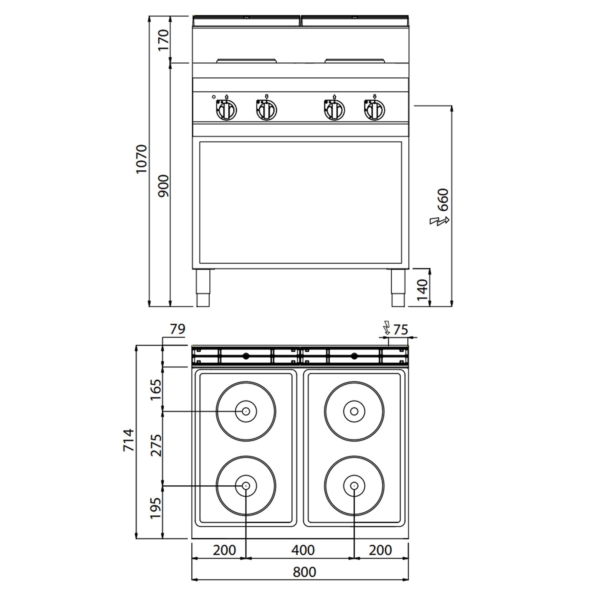 Cuisinière électrique - 10,4 kW - 4 plaques rondes