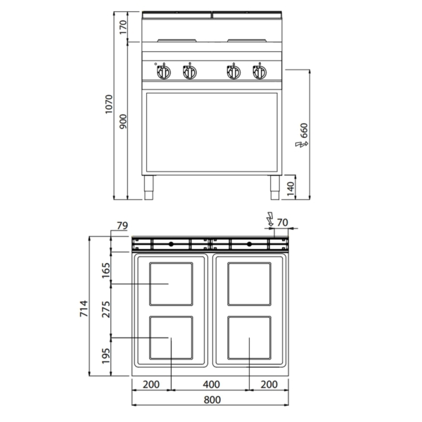 Cuisinière électrique - 10,4 kW - 4 plaques carrées