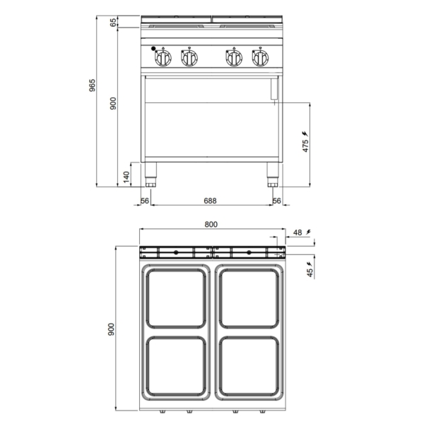 Cuisinière électrique - 14 kW - 4 plaques carrées