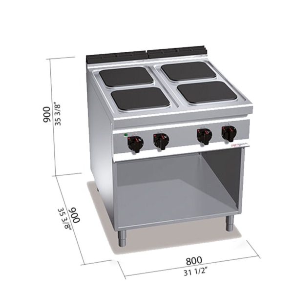 Cuisinière électrique - 14 kW - 4 plaques carrées