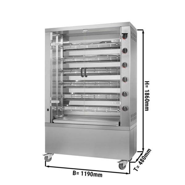 Grill à poulet électrique - 28,8kW - avec 6 broches pour jusqu'à 36 poulets