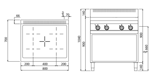 Four à infrarouges - 12,8 kW - 4 plaques de cuisson