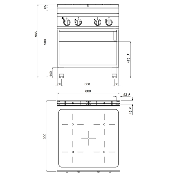 Four à infrarouges - 16 kW - 4 plaques de cuisson