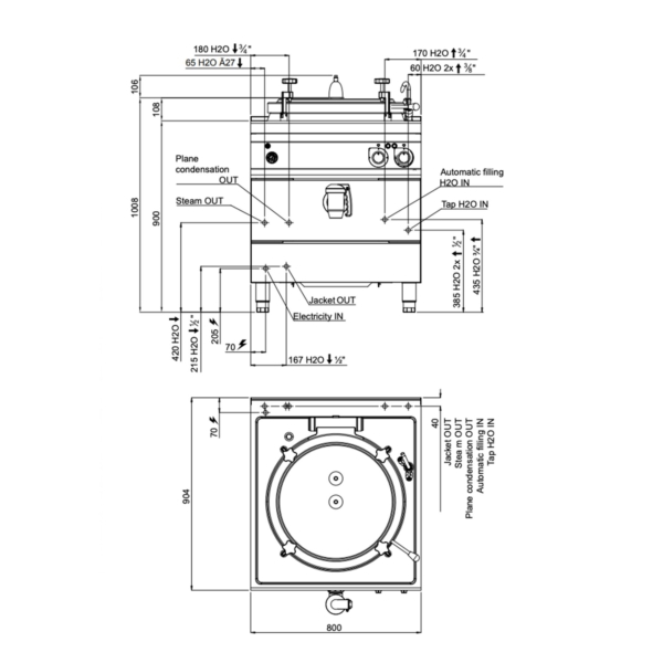 Bassin de cuisson électrique sous pression - 100 litres - 16 kW - chauffage indirect