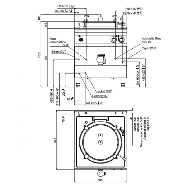 Bassin de cuisson électrique sous pression - 150 litres - 18 kW - chauffage indirect