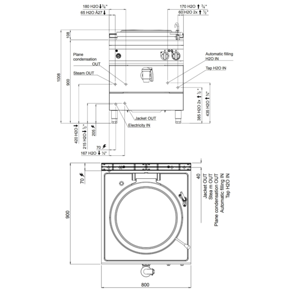 Marmite électrique - 100 litres - 16 kW - Chauffage indirect