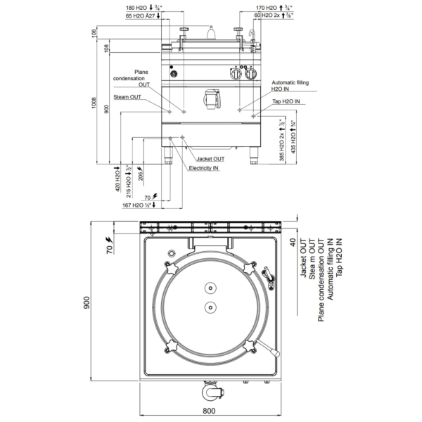 Marmite électrique sous pression - 100 litres - 16 kW - Chauffage indirect